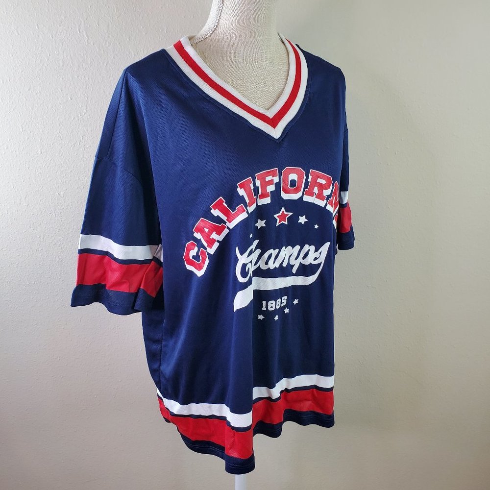 Birch and Stone Womens Navy "California Champs" V-Neck Short Sleeve Jersey